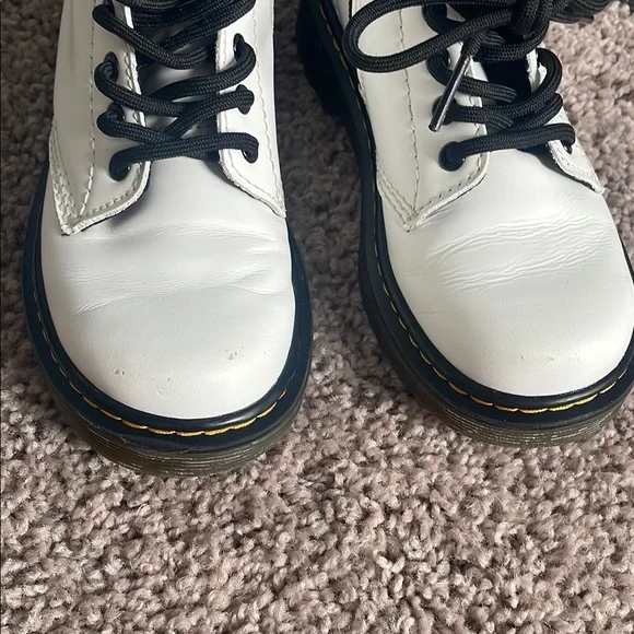 Kids Dr. Martens 1460 White Boots with Black Laces - Picture 2 of 6